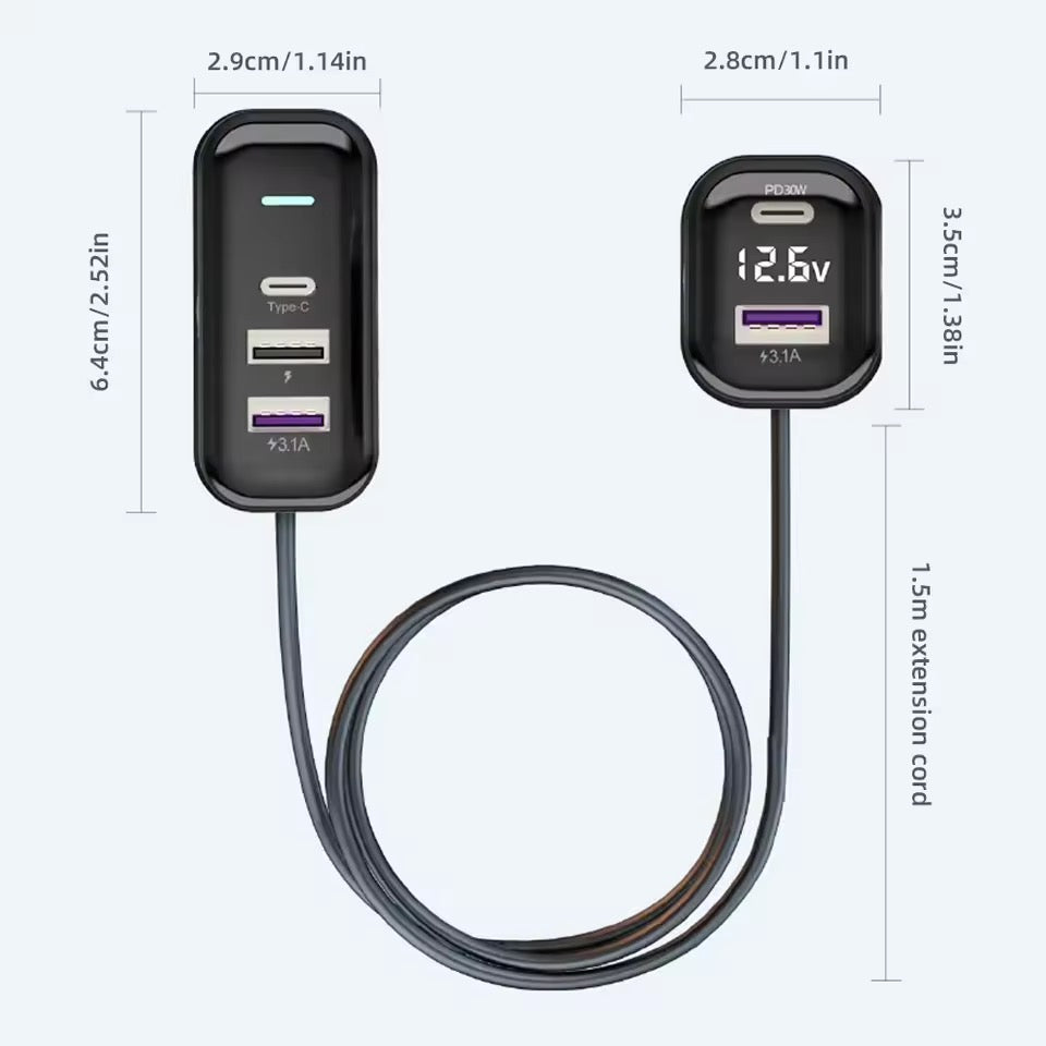 Cargador, bluetooth | 3 puertos USB y 2 tipo C